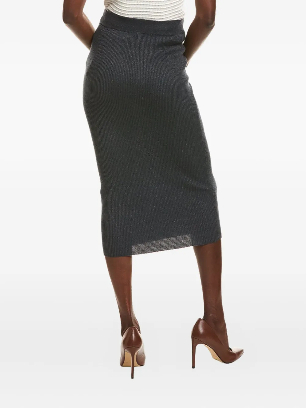 Brunello Cucinelli Geribbelde midi-rok met trekkoord - Grijs