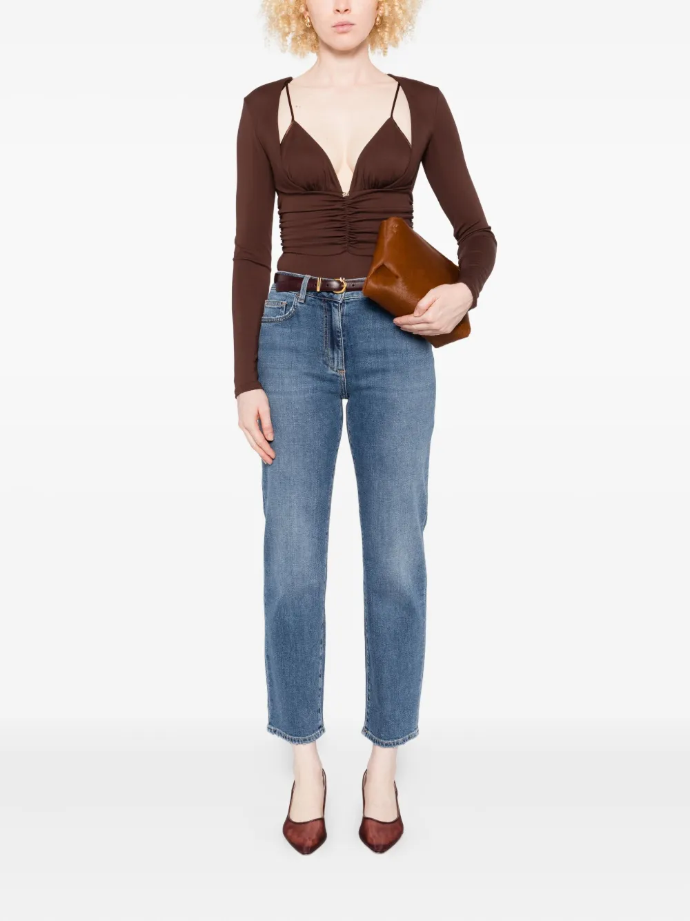 Elisabetta Franchi long-sleeved ruched bodie Bruin