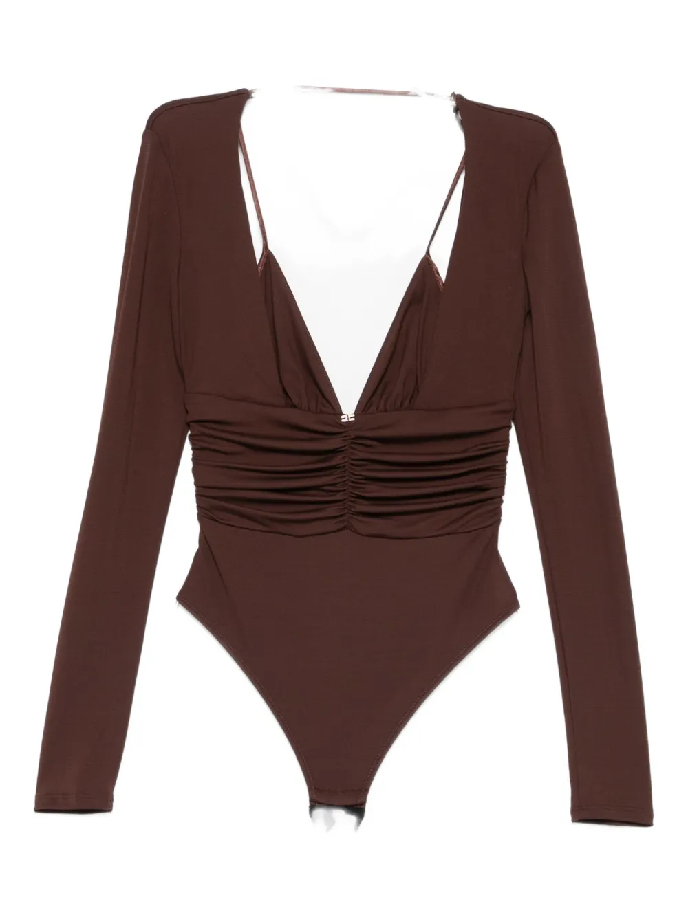 Elisabetta Franchi Long-sleeved Ruched Bodie In Brown
