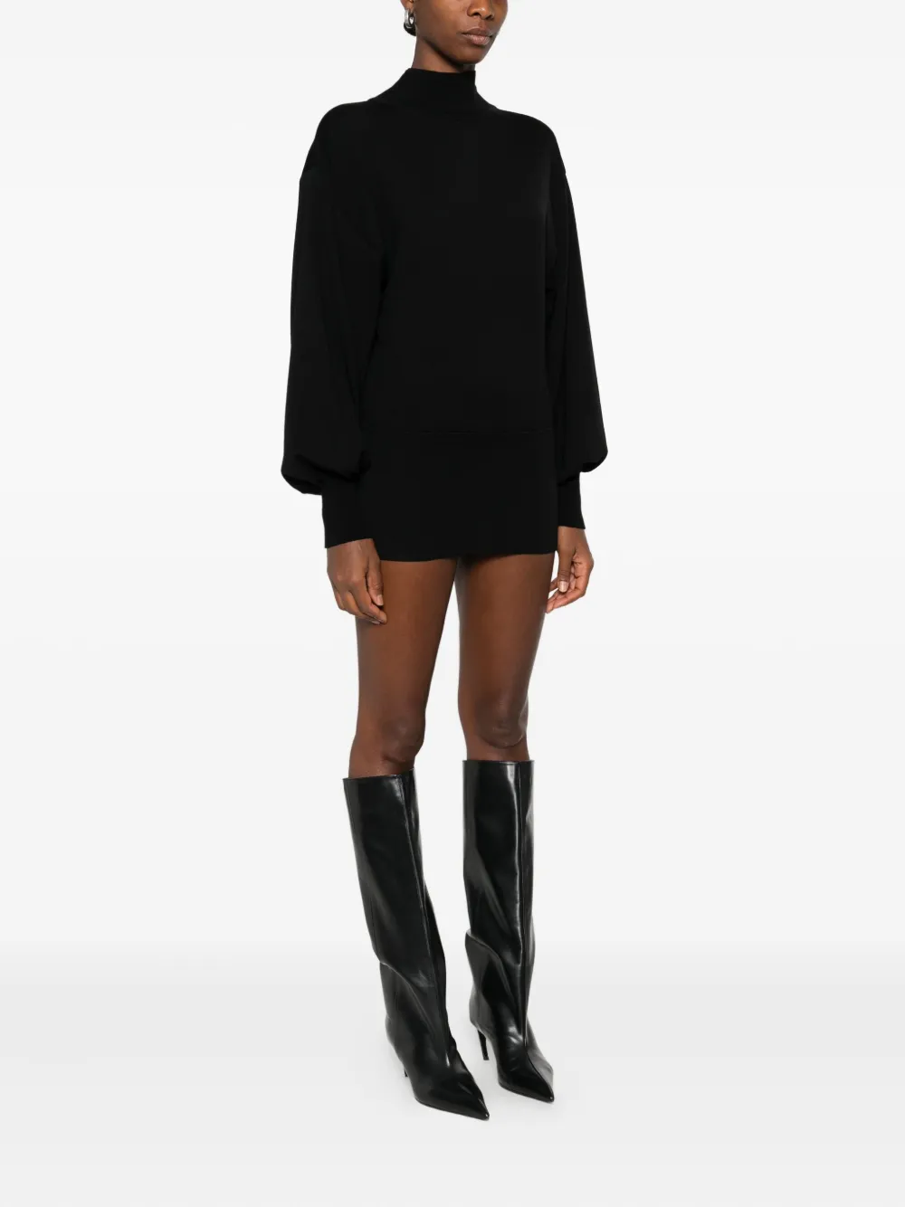 Antonino Valenti high-neck balloon-sleeve mini dress Zwart
