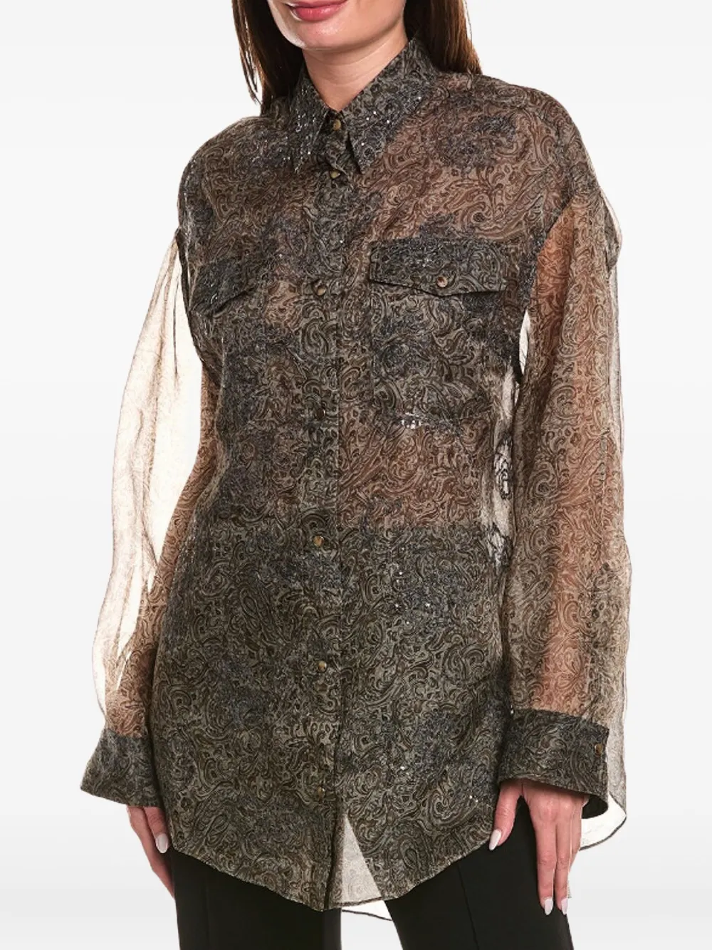 Brunello Cucinelli Paisley-print Sequin-embellished Shirt In Neutral