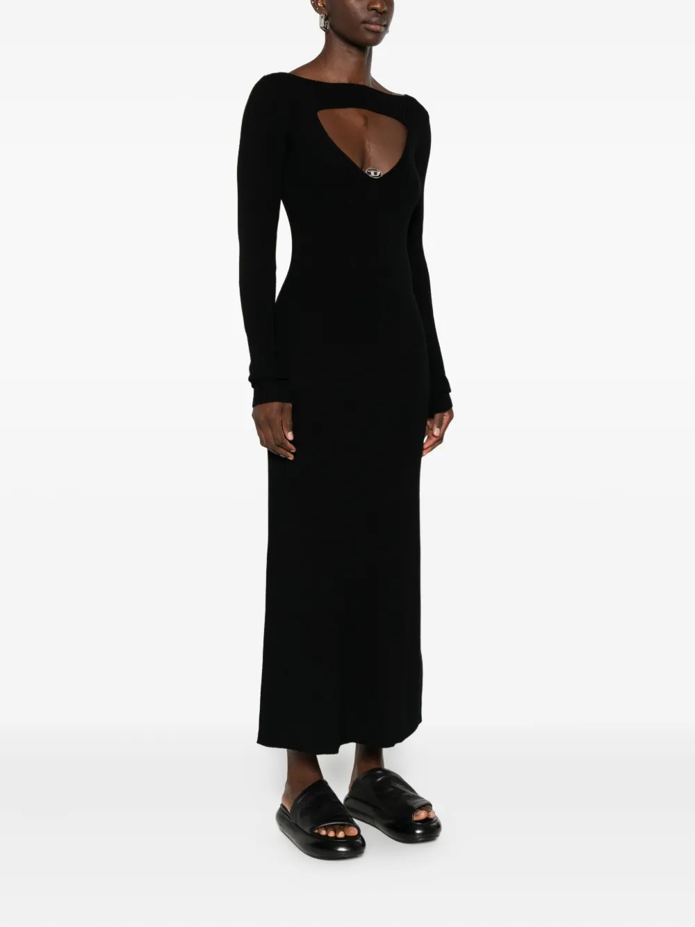 Diesel logo-embellished long-sleeve midi dress Zwart