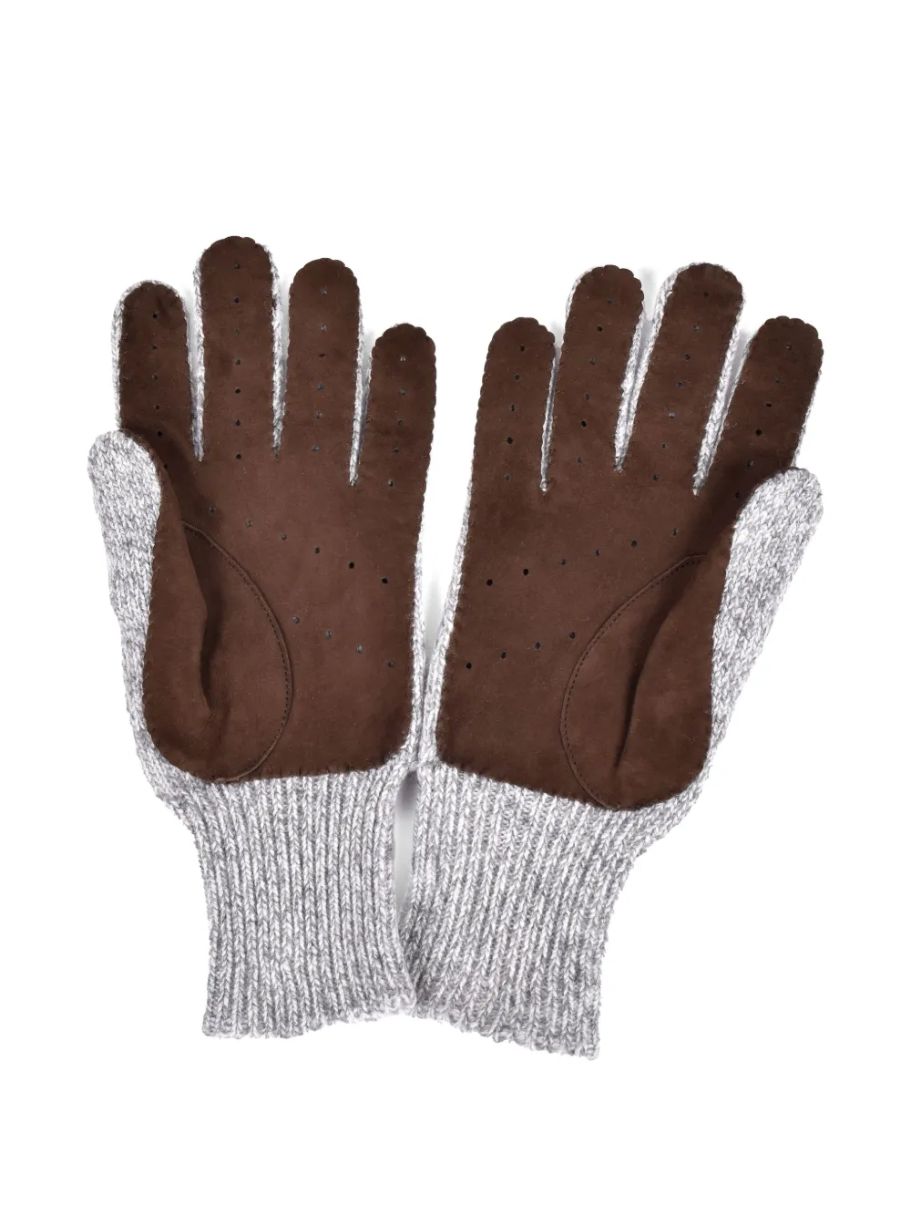 Brunello Cucinelli Gebreide handschoenen met suède vlak - Grijs
