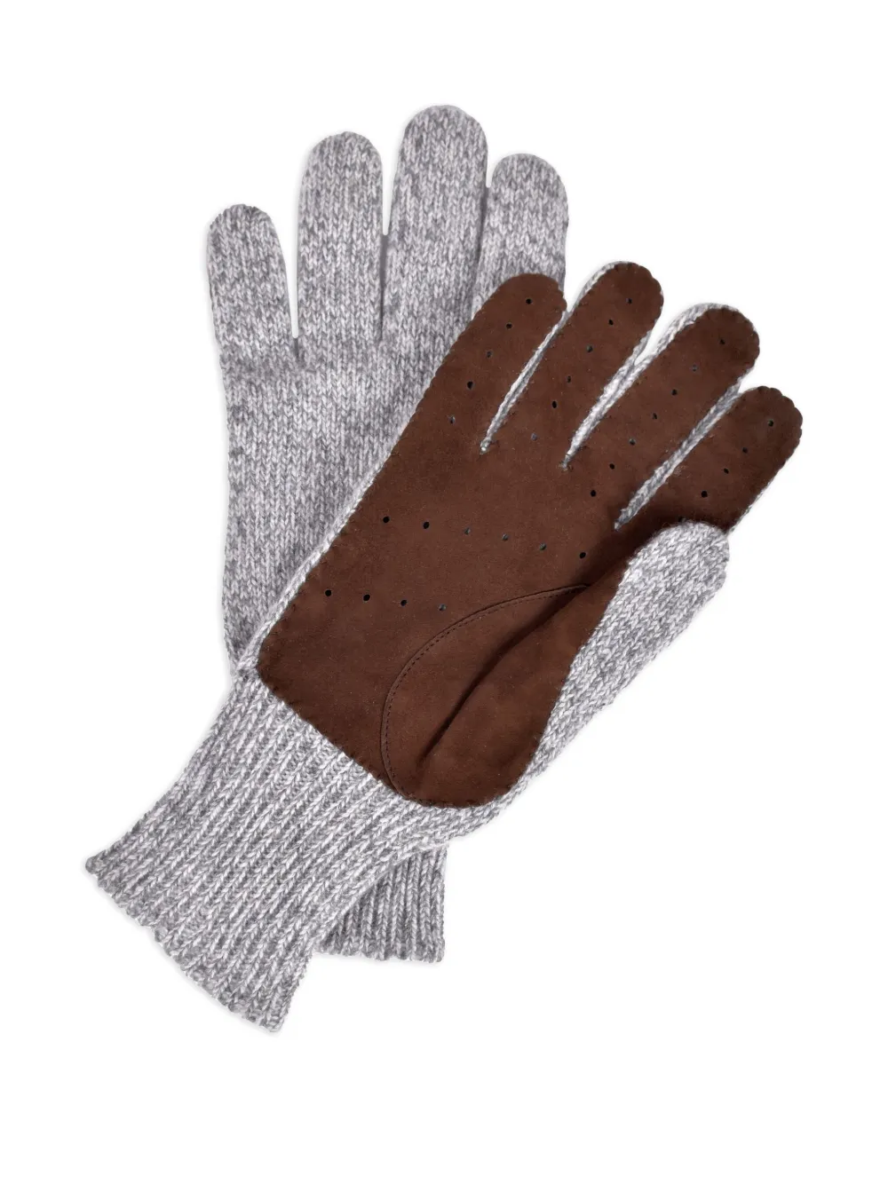 Brunello Cucinelli Gebreide handschoenen met suède vlak Grijs