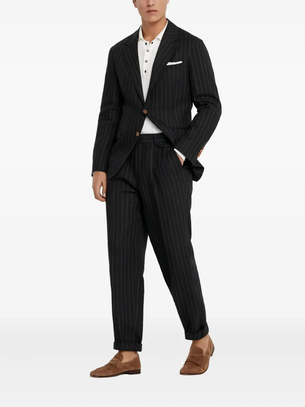 Brunello Cucinelli pinstripe linen suit | Blue | Image 1