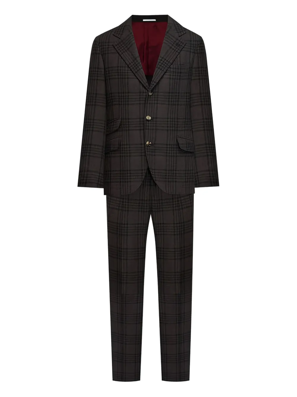 Brunello Cucinelli single-breasted plaid suit | Brown | Image 1
