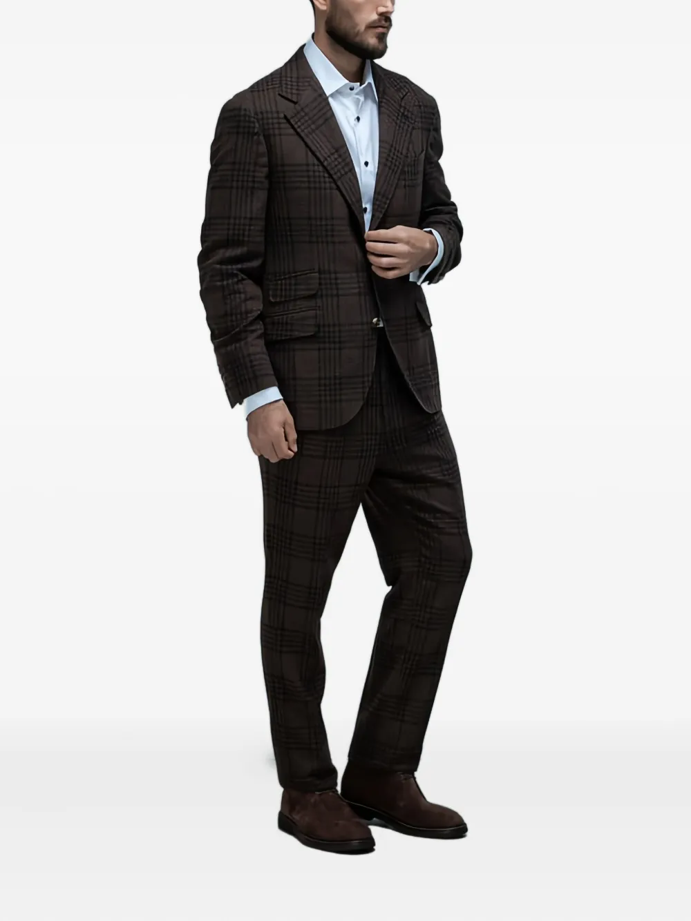 Brunello Cucinelli Single-breasted Plaid Suit In Brown