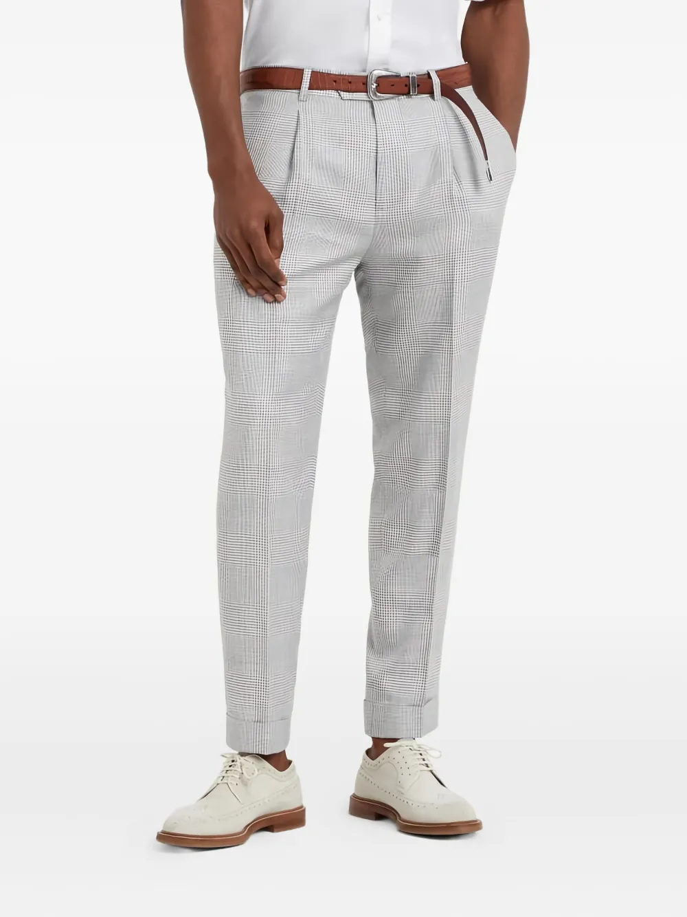 Brunello Cucinelli Geruite plooibroek Grijs