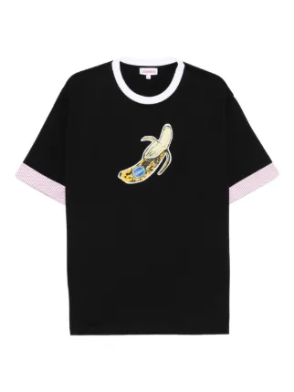 マック Charles Jeffery loverboy Tシャツ Charles Jeffrey Loverboy banana-print crew-neck T-shirt | Black