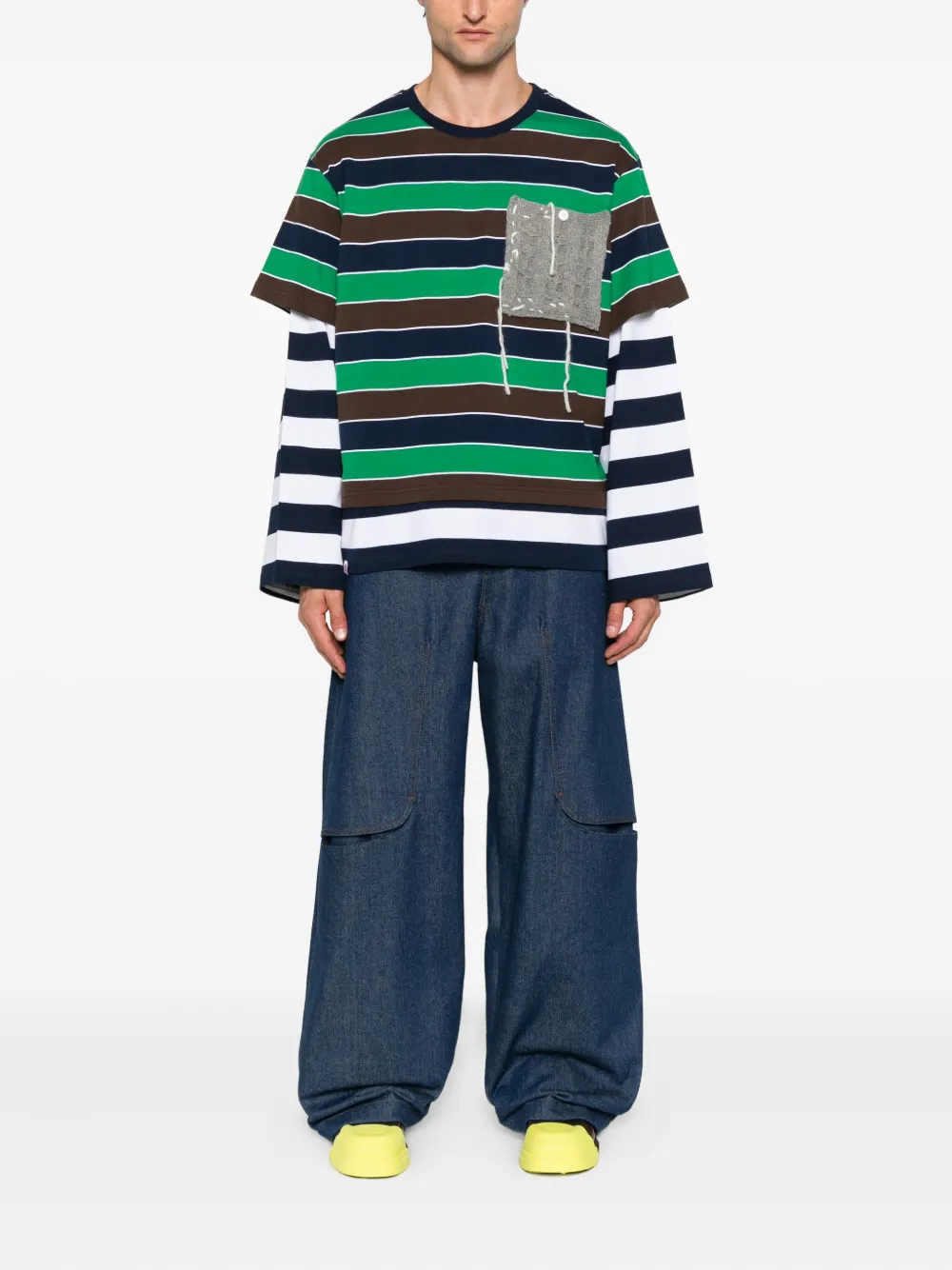 Charles Jeffrey Loverboy striped knitted-patch T-shirt - Groen