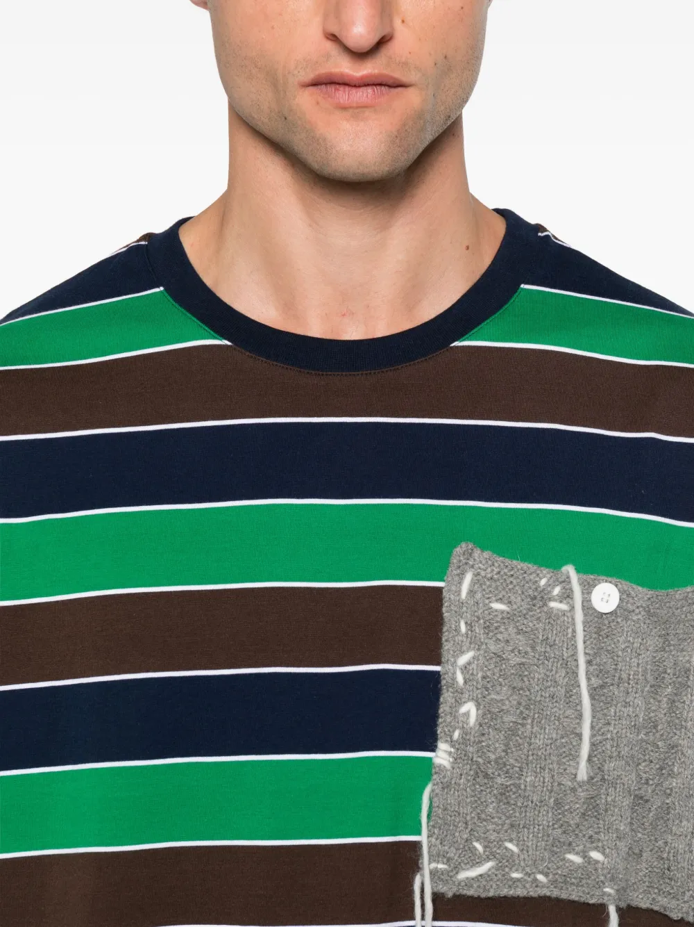 Charles Jeffrey Loverboy Gestreept T-shirt met gebreide patch Groen