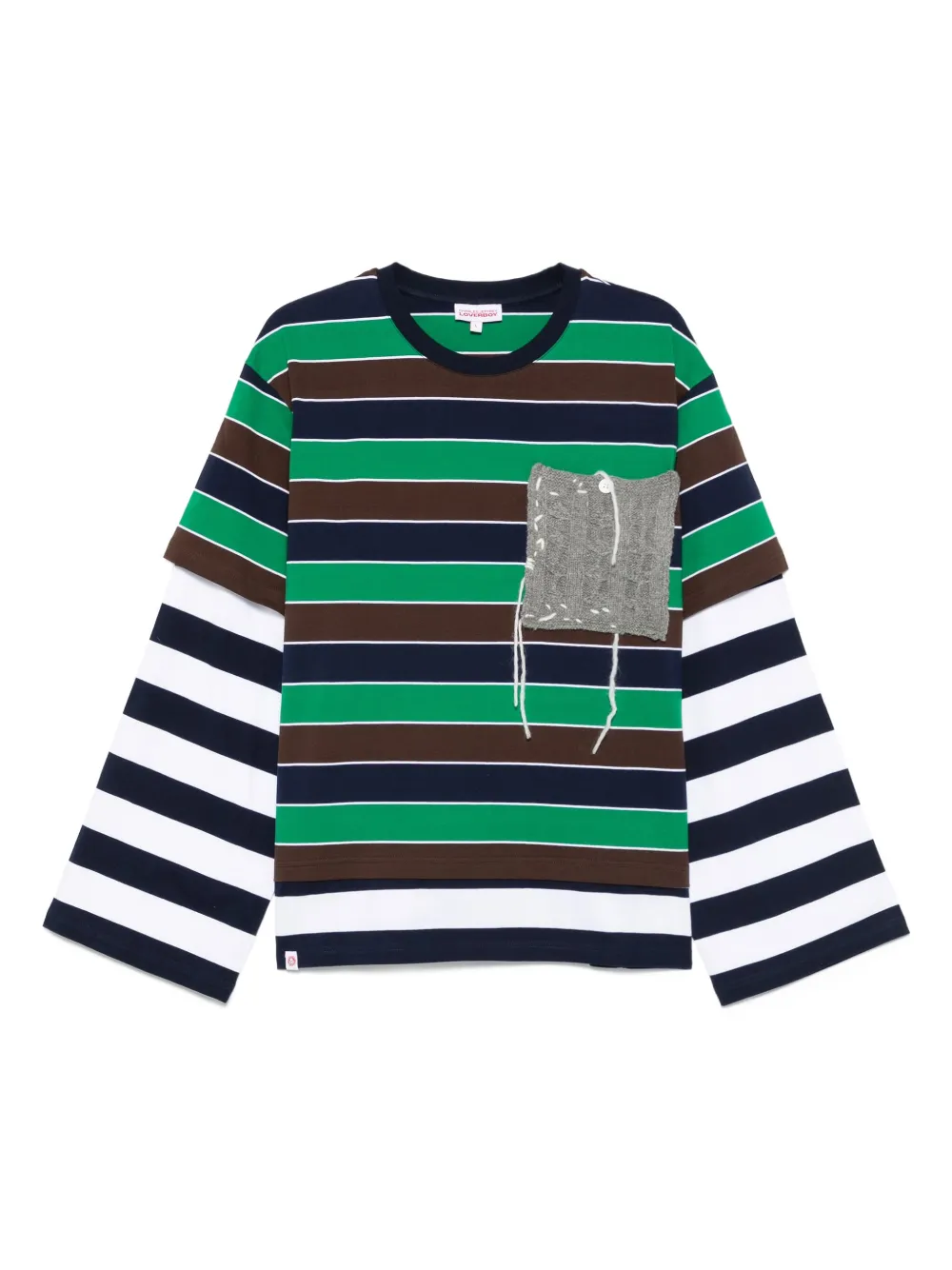 Charles Jeffrey Loverboy Gestreept T-shirt met gebreide patch Groen
