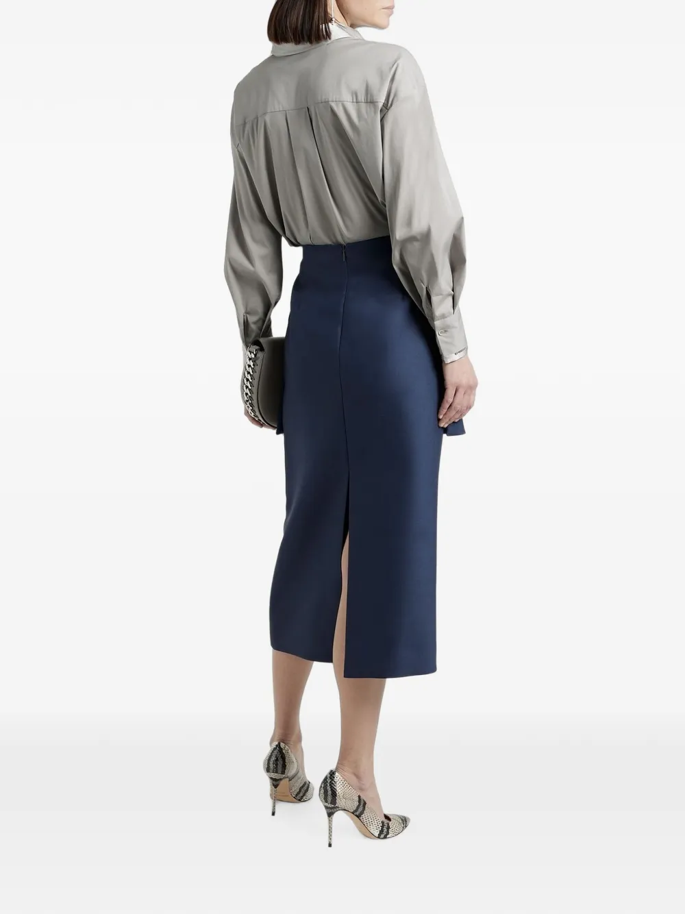 Brunello Cucinelli contrast-collar balloon-sleeve shirt Grijs