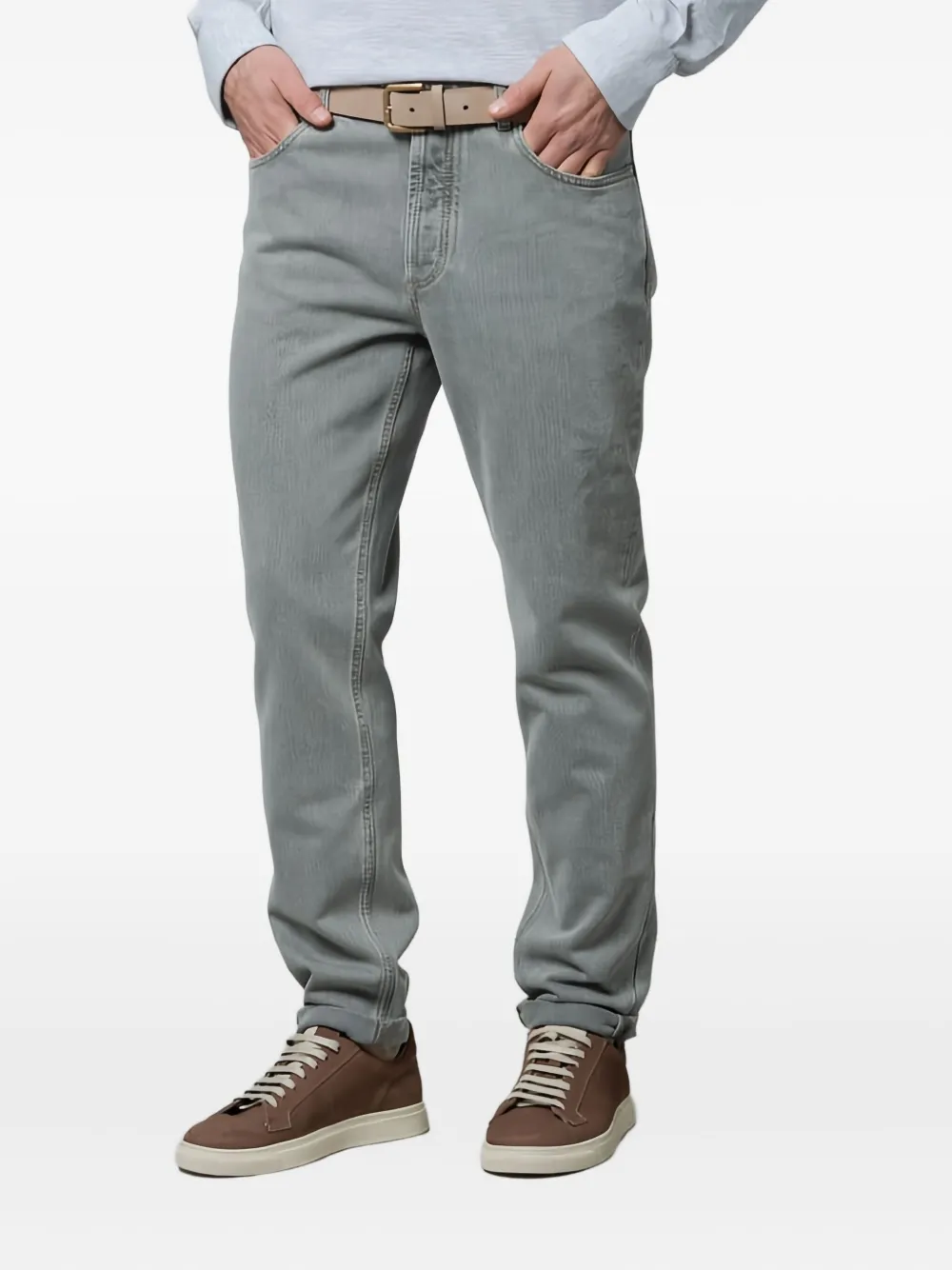 Brunello Cucinelli Katoenen straight jeans met geborduurde zakken Grijs