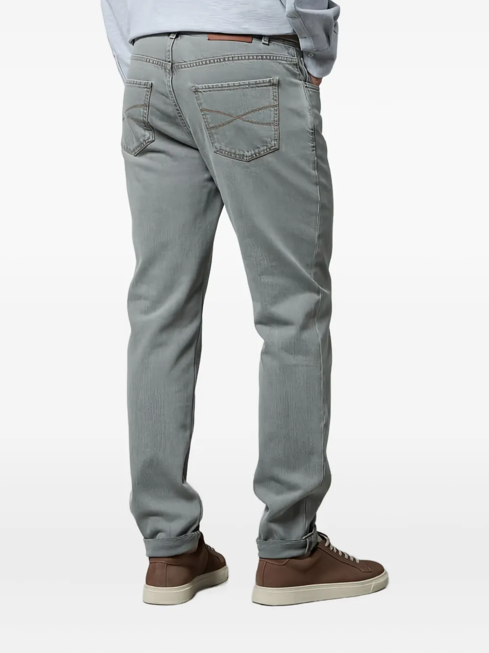 Brunello Cucinelli Katoenen straight jeans met geborduurde zakken Grijs