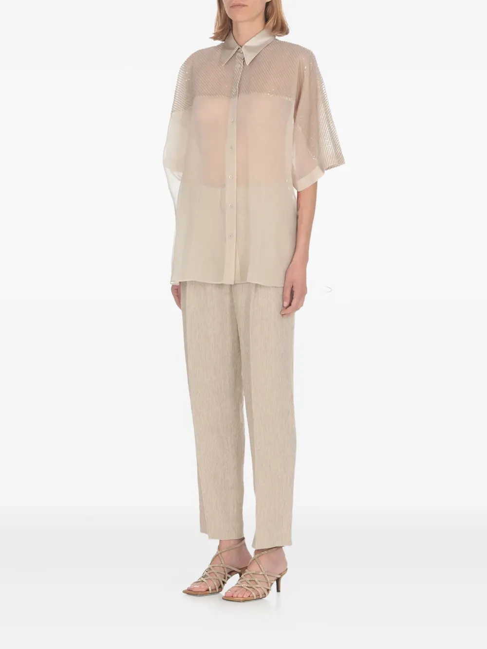 Brunello Cucinelli Blouse met korte mouwen Beige