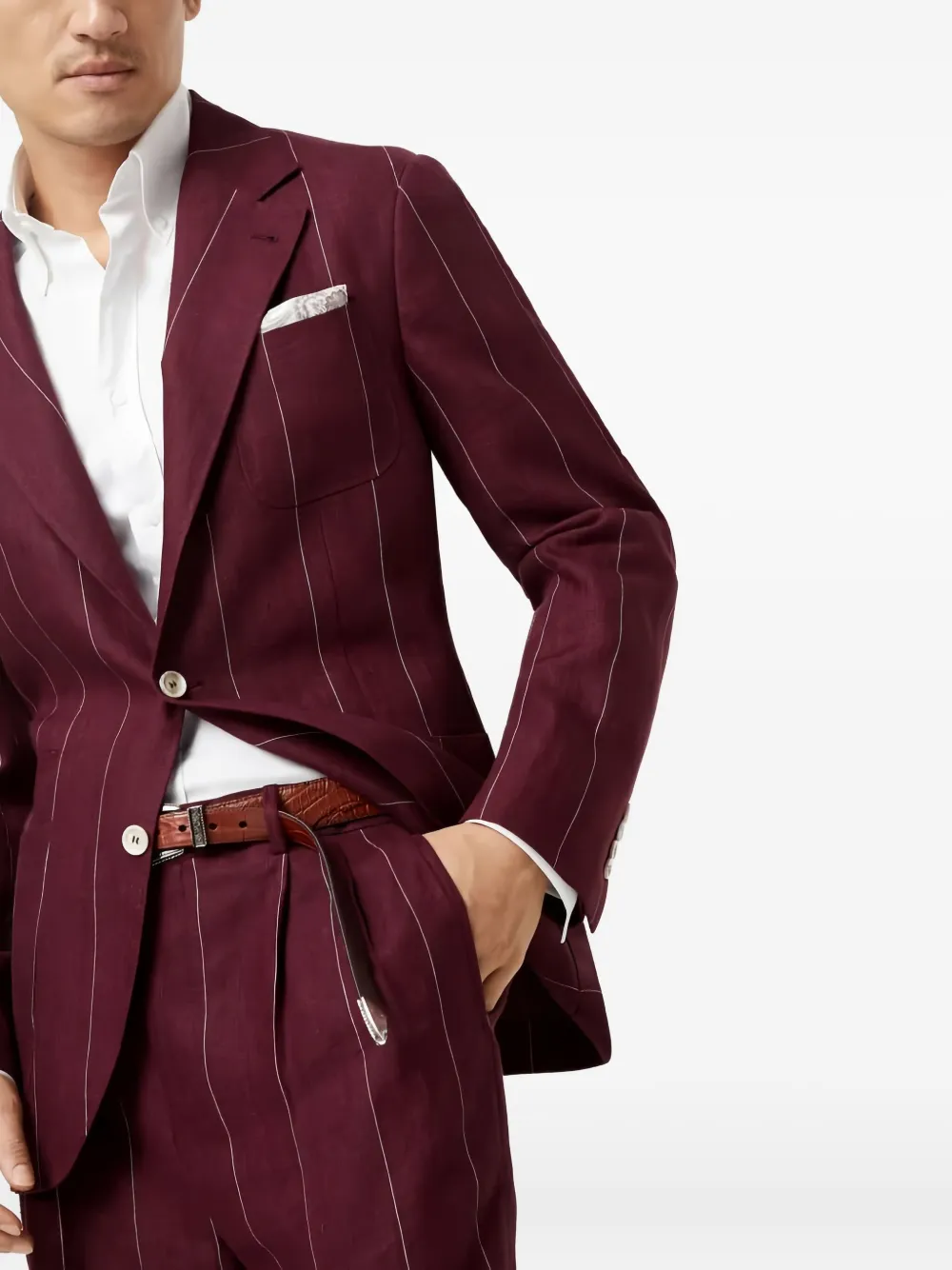 Brunello Cucinelli Linnen pak met krijtstreep Rood