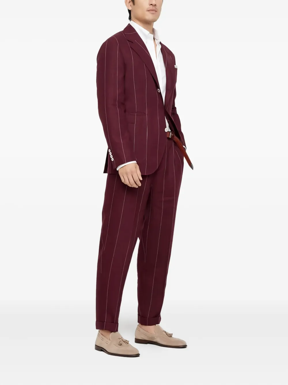 Brunello Cucinelli pinstripe linen suit | Red | Image 1