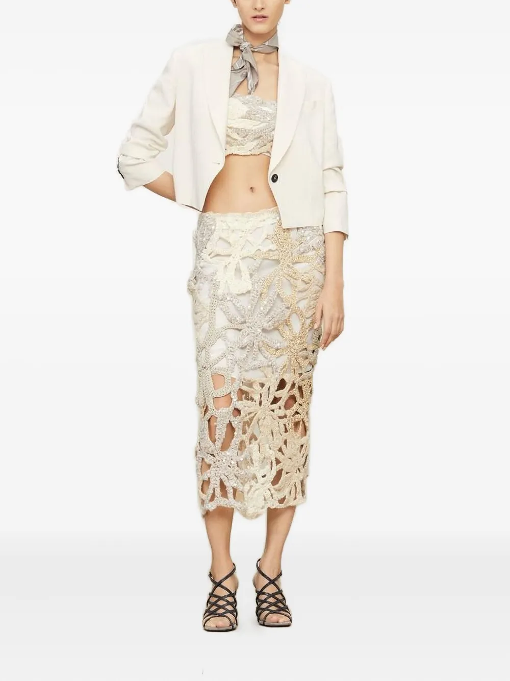 Brunello Cucinelli Sequin-embellished Crochet Sweater In Neutral