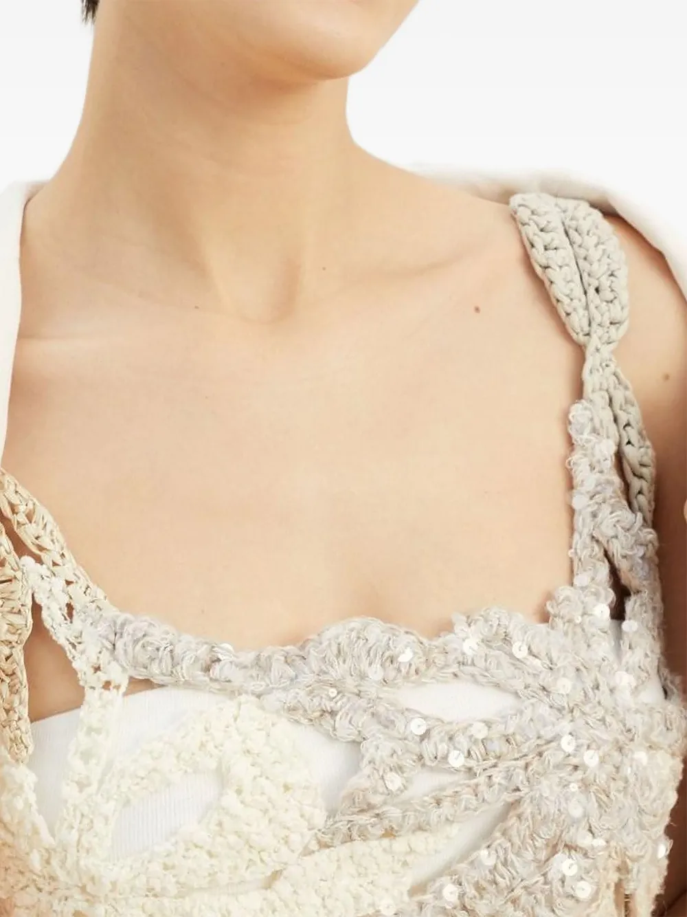 Brunello Cucinelli Sequin-embellished Crochet Sweater In Neutral