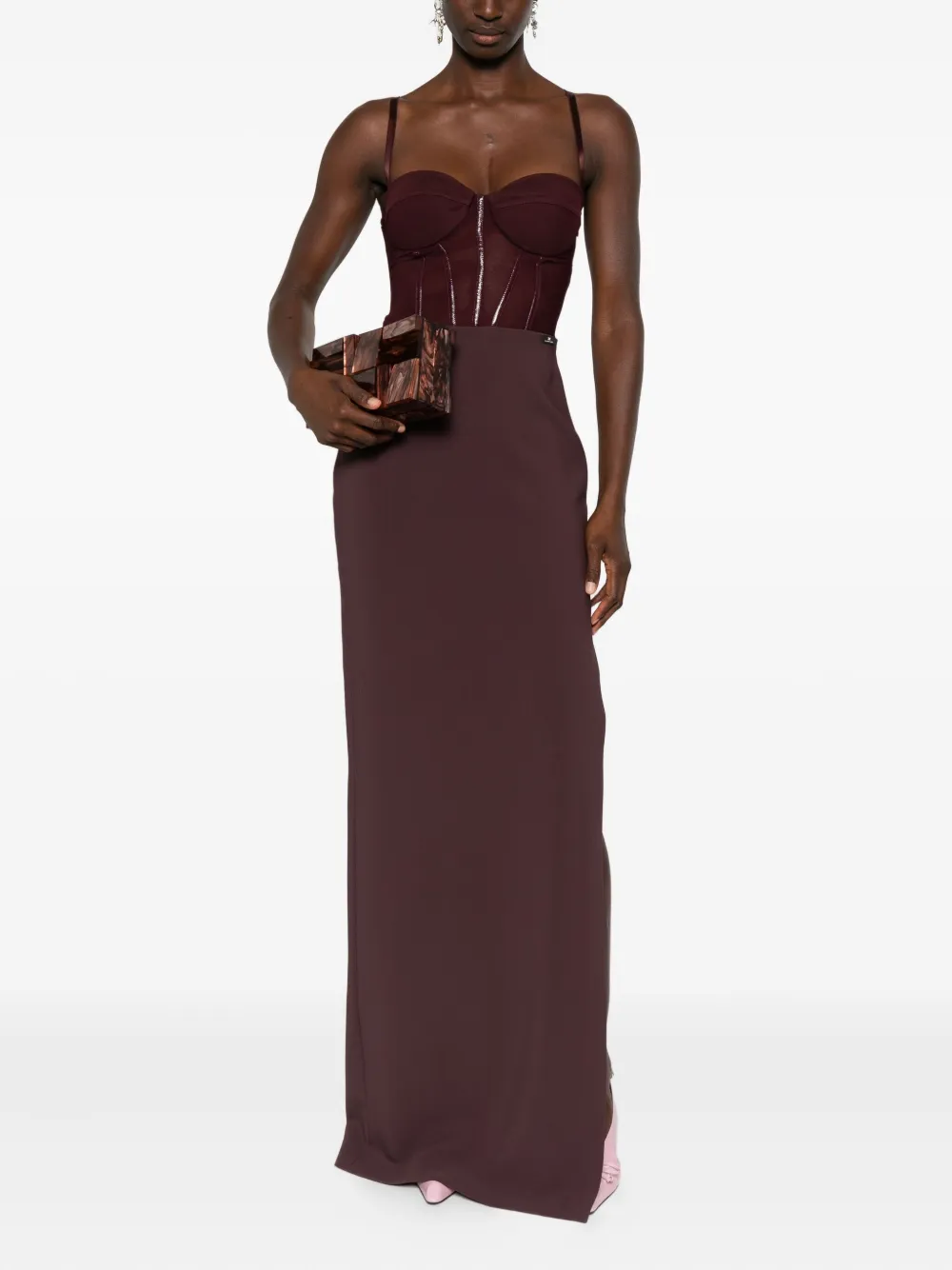 Elisabetta Franchi embellished-corset maxi dress Rood