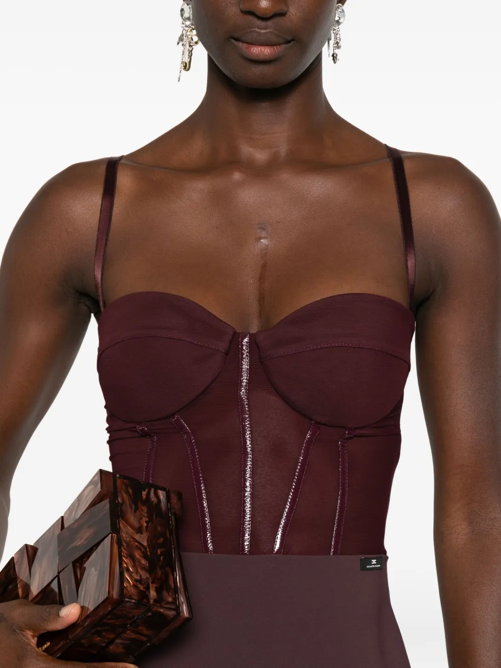 Elisabetta Franchi embellished-corset maxi dress Rood