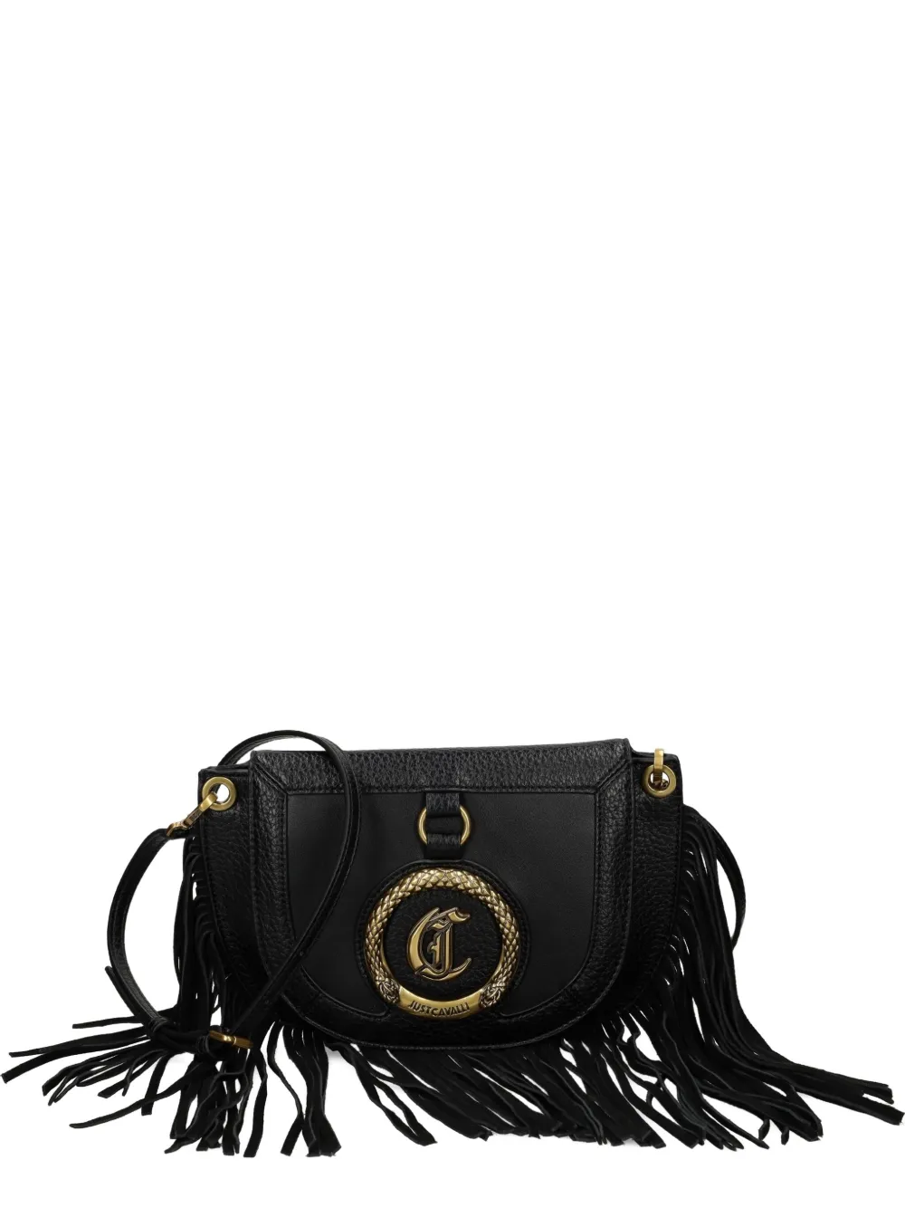 fringe-embellished circular-plaque shoulder bag