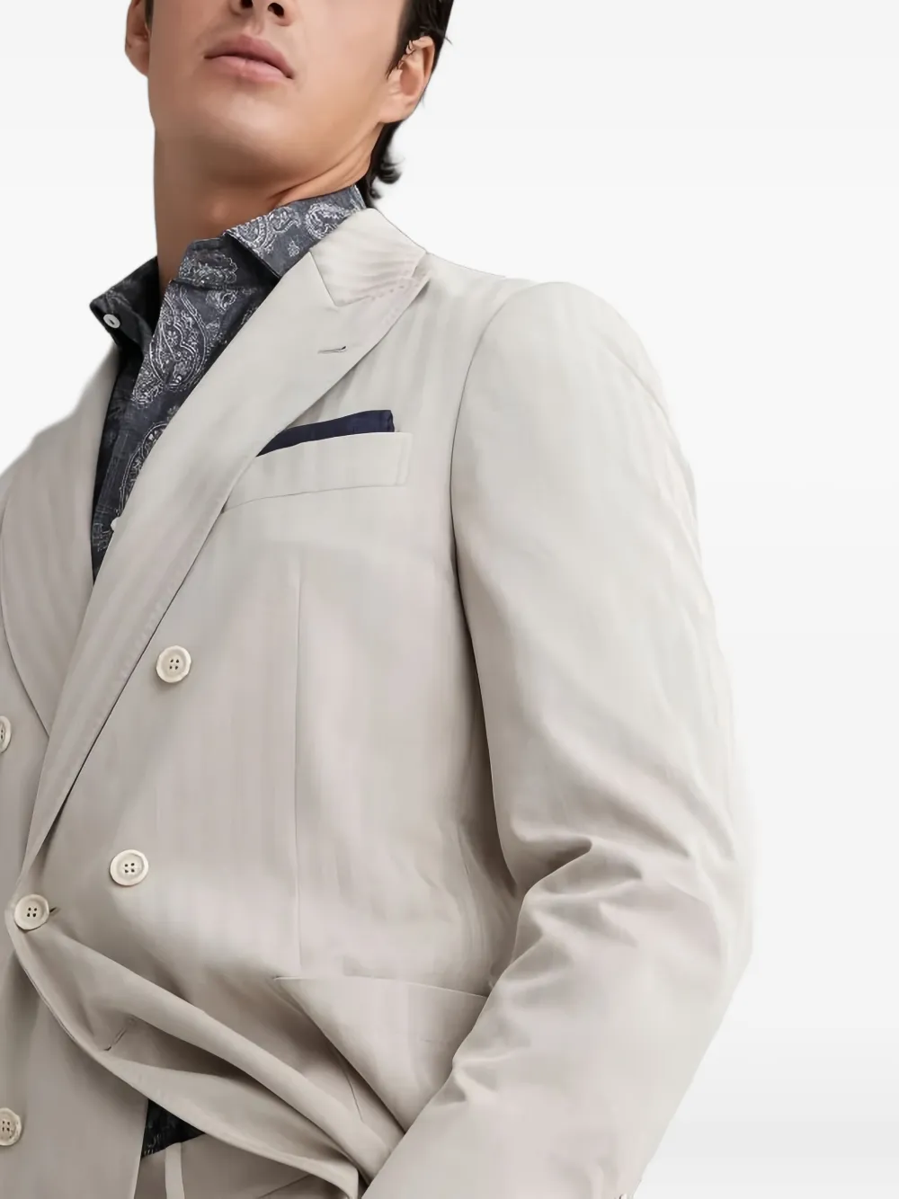 Brunello Cucinelli Pak met krijtstreep en dubbele rij knopen Beige