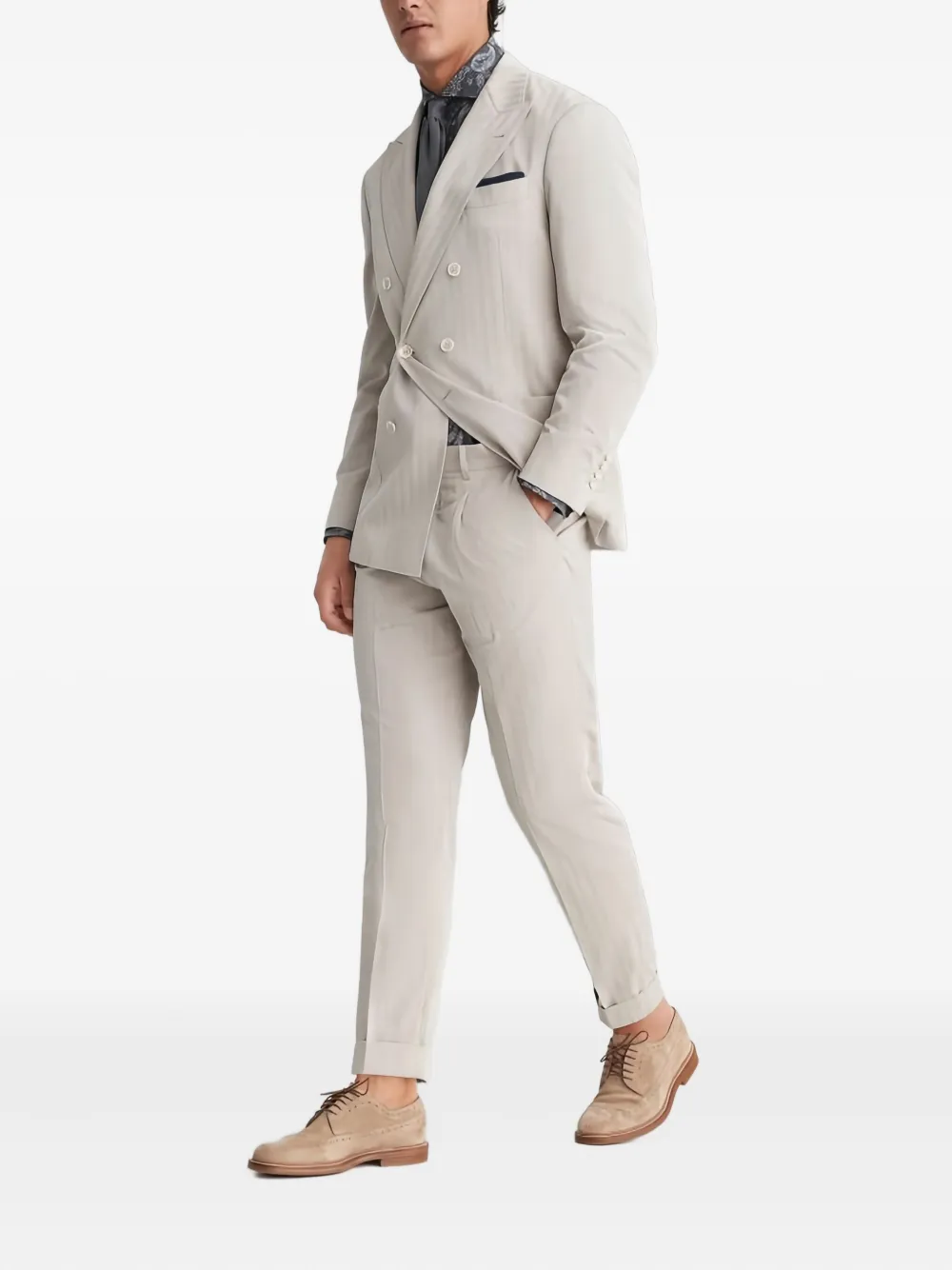 Brunello Cucinelli double-breasted pinstripe suit | Neutrals | Image 1