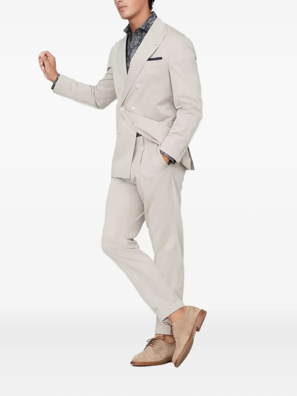 Brunello Cucinelli Pak met krijtstreep en dubbele rij knopen Beige
