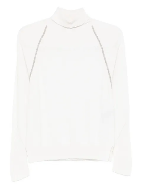 D.Exterior raglan-sleeve high-neck sweater