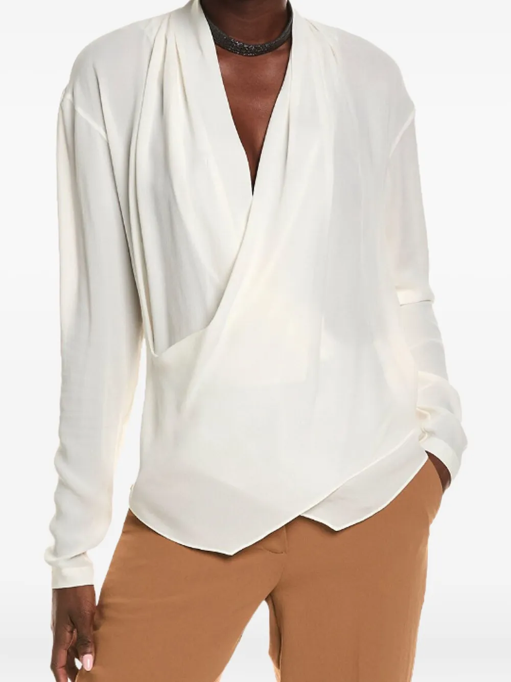 Brunello Cucinelli Draped Cowl-neck Blouse In White