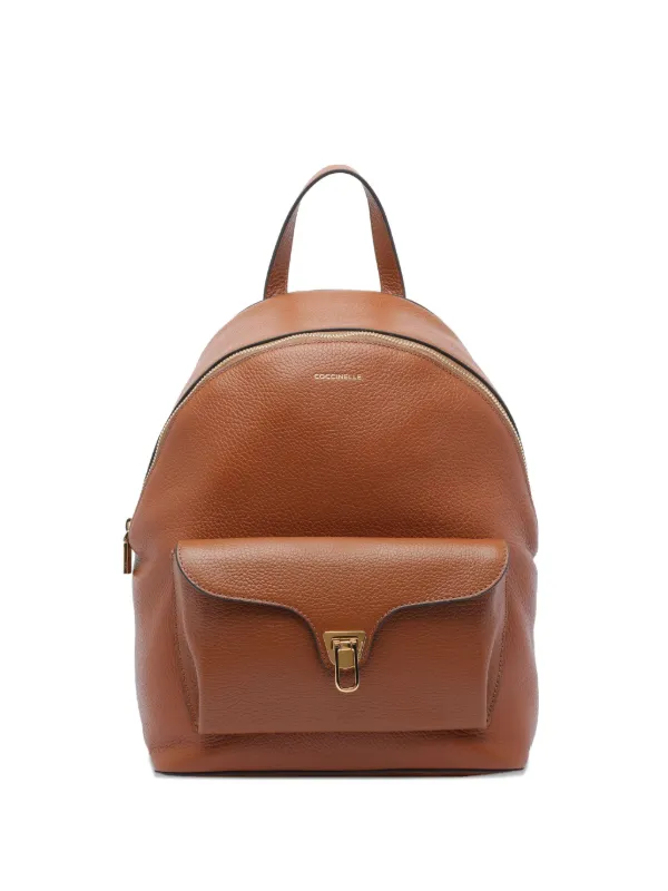 coccinelle leather backpack Women's Brown Logo versatile lines Coccinelle Leather Backpack With Front
