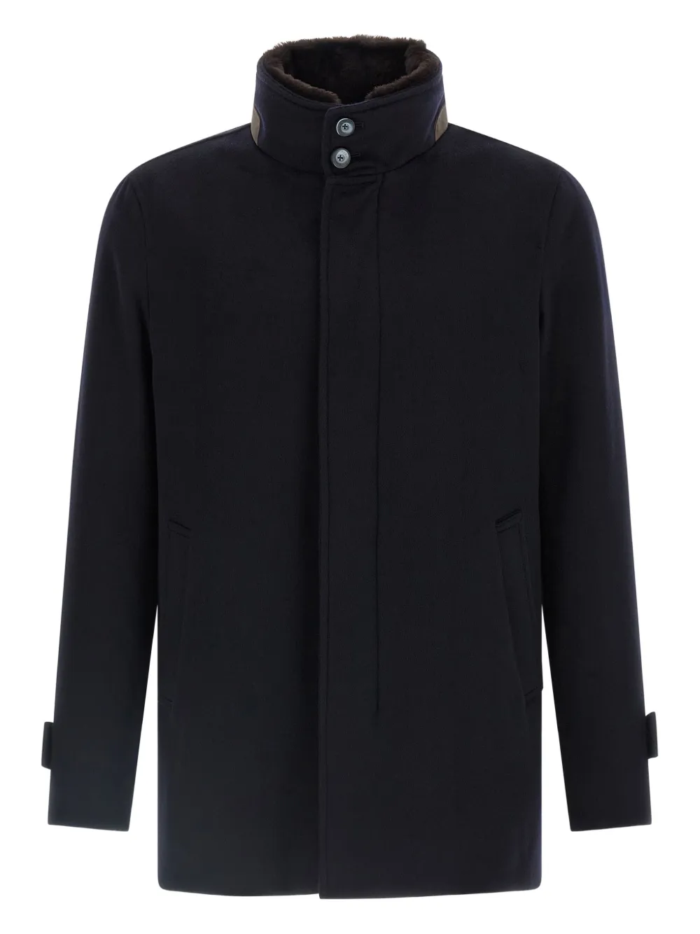 Herno high-neck quilted cashmere coat Blauw