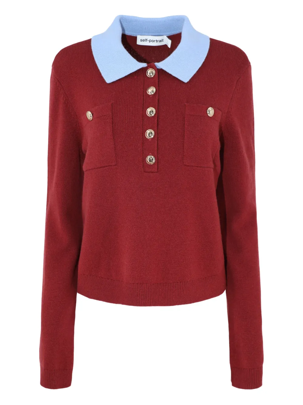 patch-pockets knitted polo top