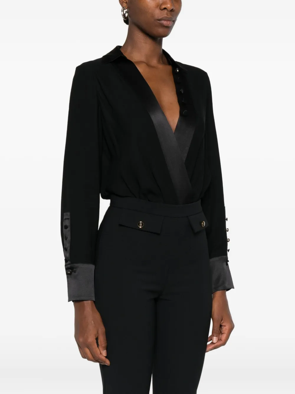 Elisabetta Franchi panelled button-cuff bodysuit Zwart