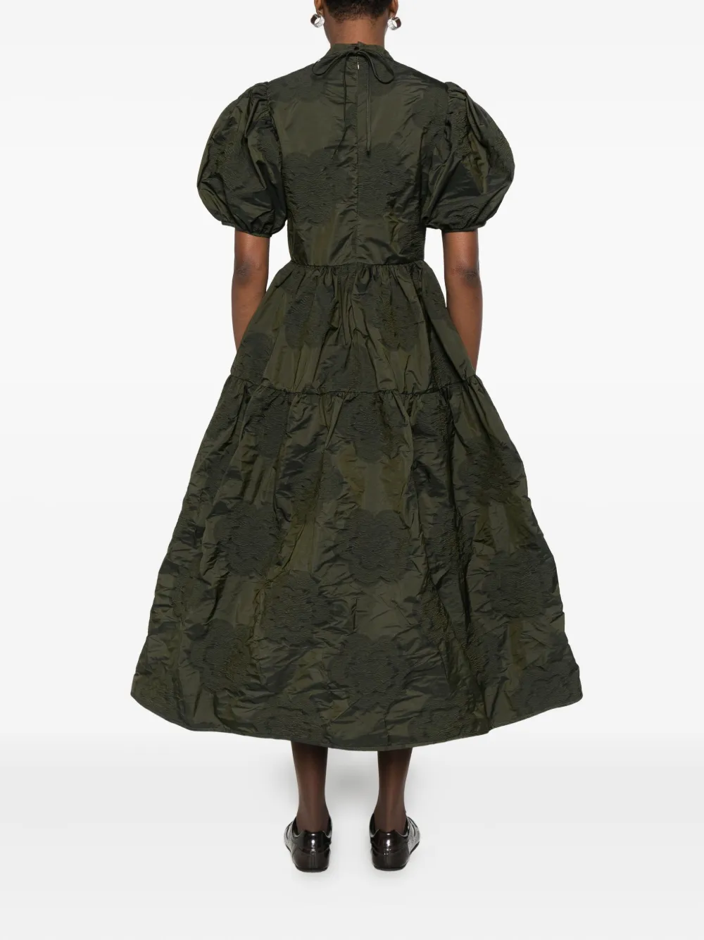 Cecilie Bahnsen Kelly Puff-sleeve Tiered Midi Dress In Green