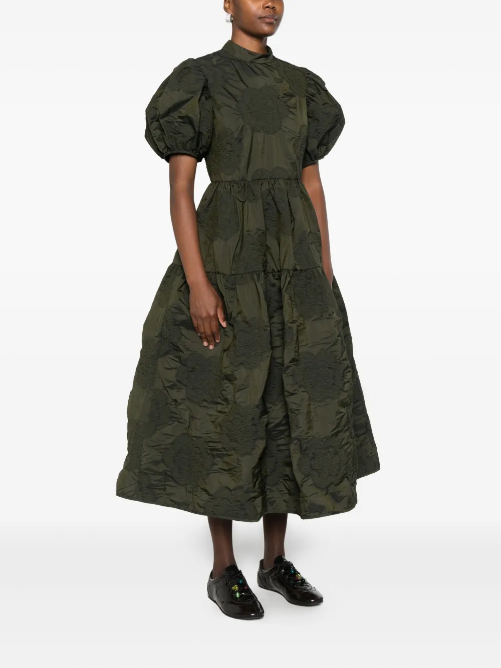 Cecilie Bahnsen Kelly Puff-sleeve Tiered Midi Dress In Green