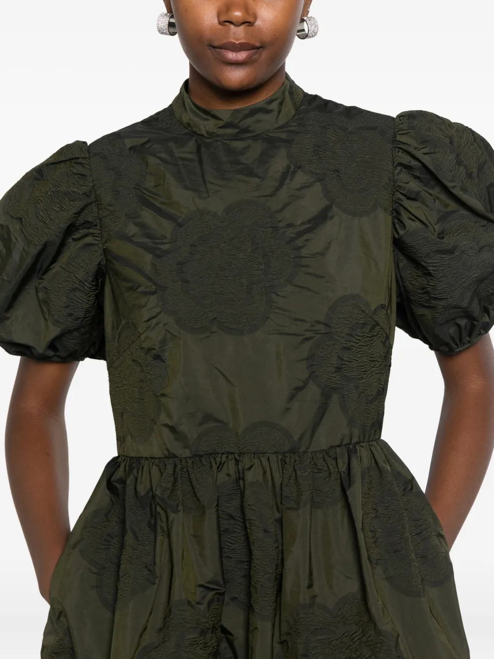 Cecilie Bahnsen Kelly Puff-sleeve Tiered Midi Dress In Green