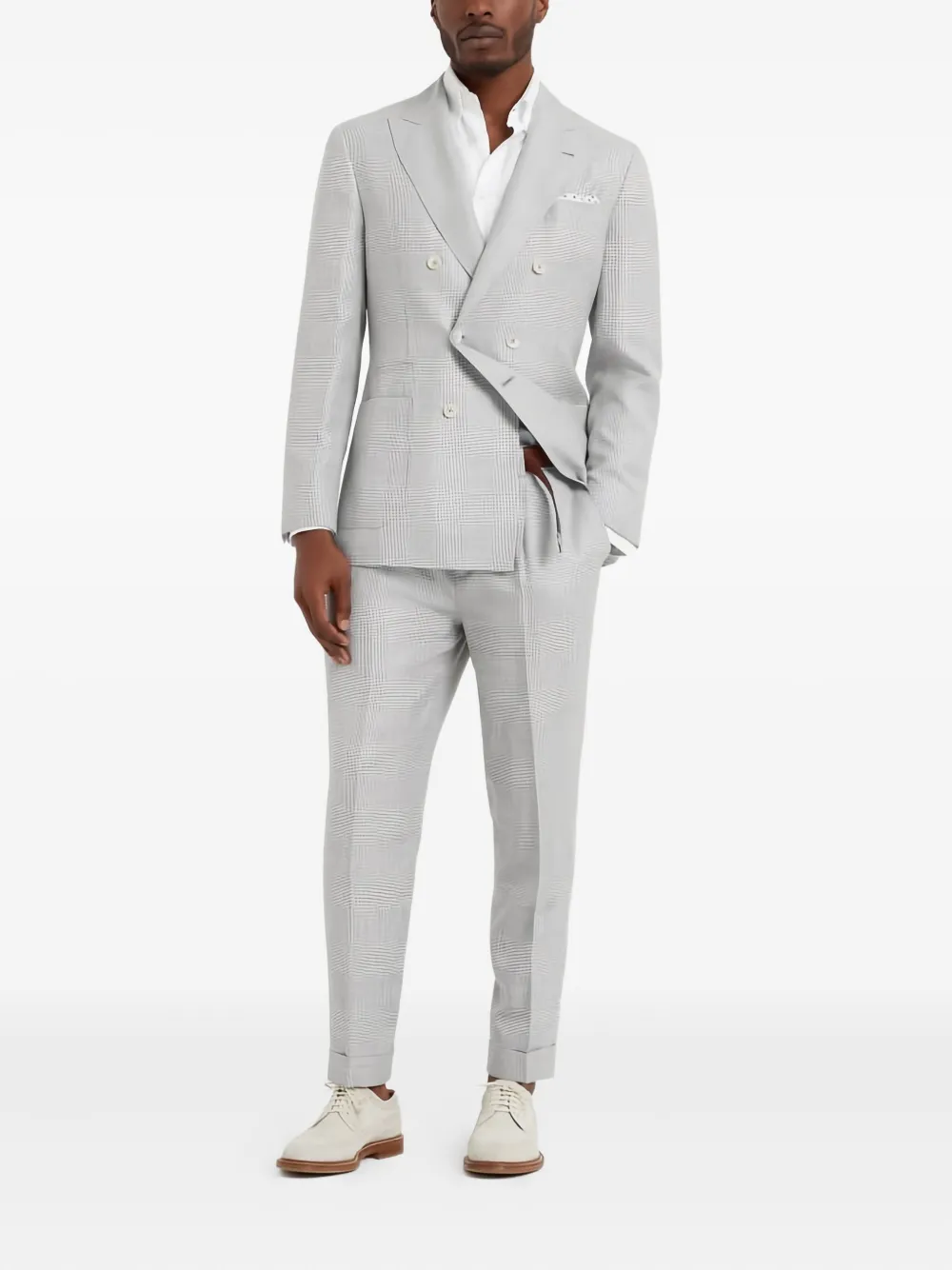 Brunello Cucinelli double-breasted checked suit | Grey | Image 1