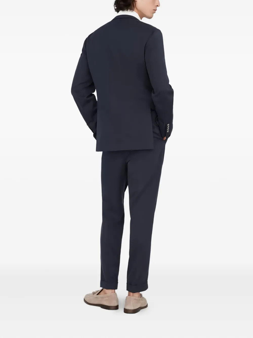Brunello Cucinelli Zijden pak met dubbele rij knopen Blauw