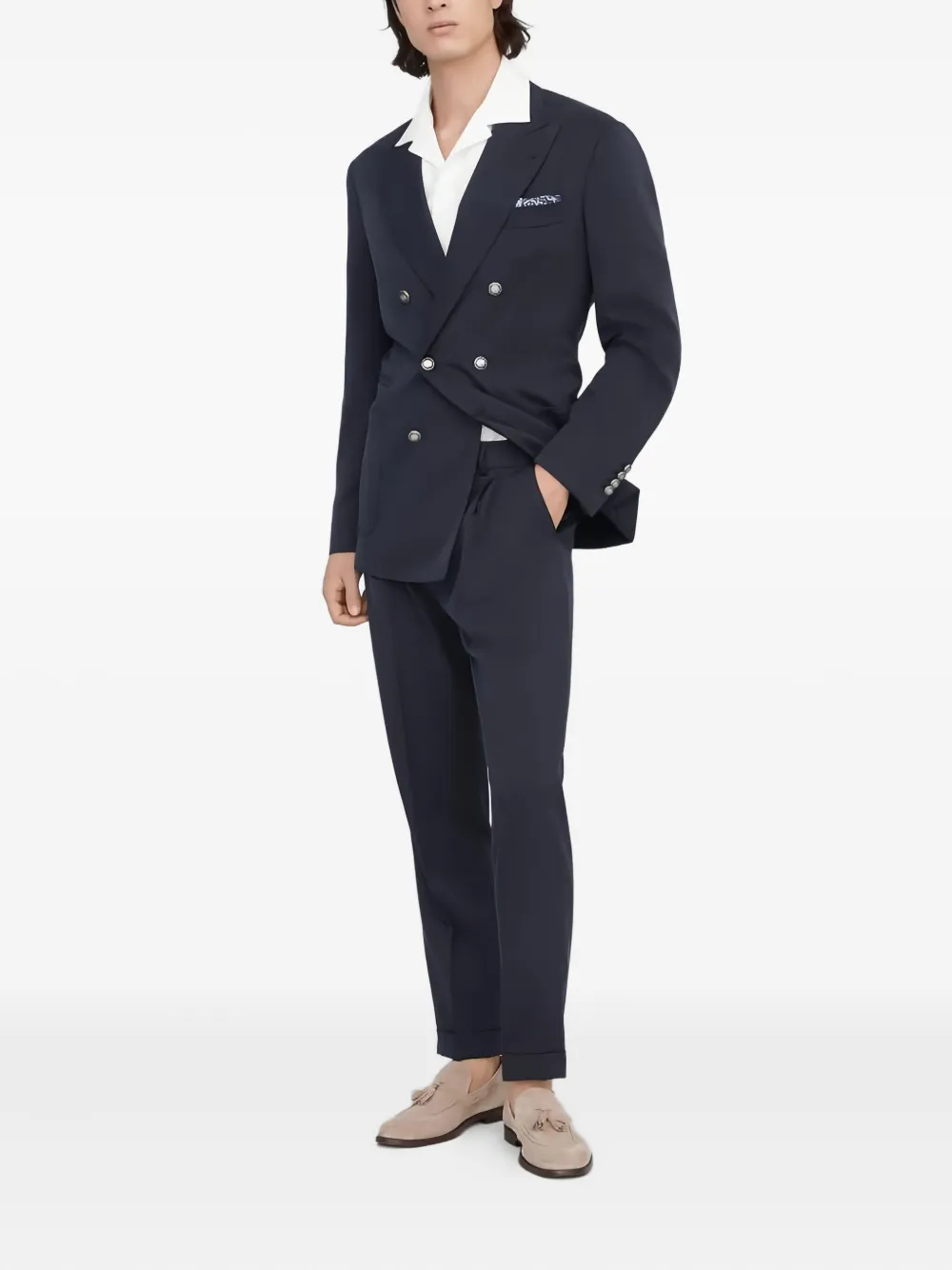 Brunello Cucinelli double-breasted silk suit | Blue | Image 1