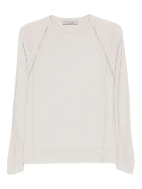 D.Exterior raglan-sleeve ribbed sweater