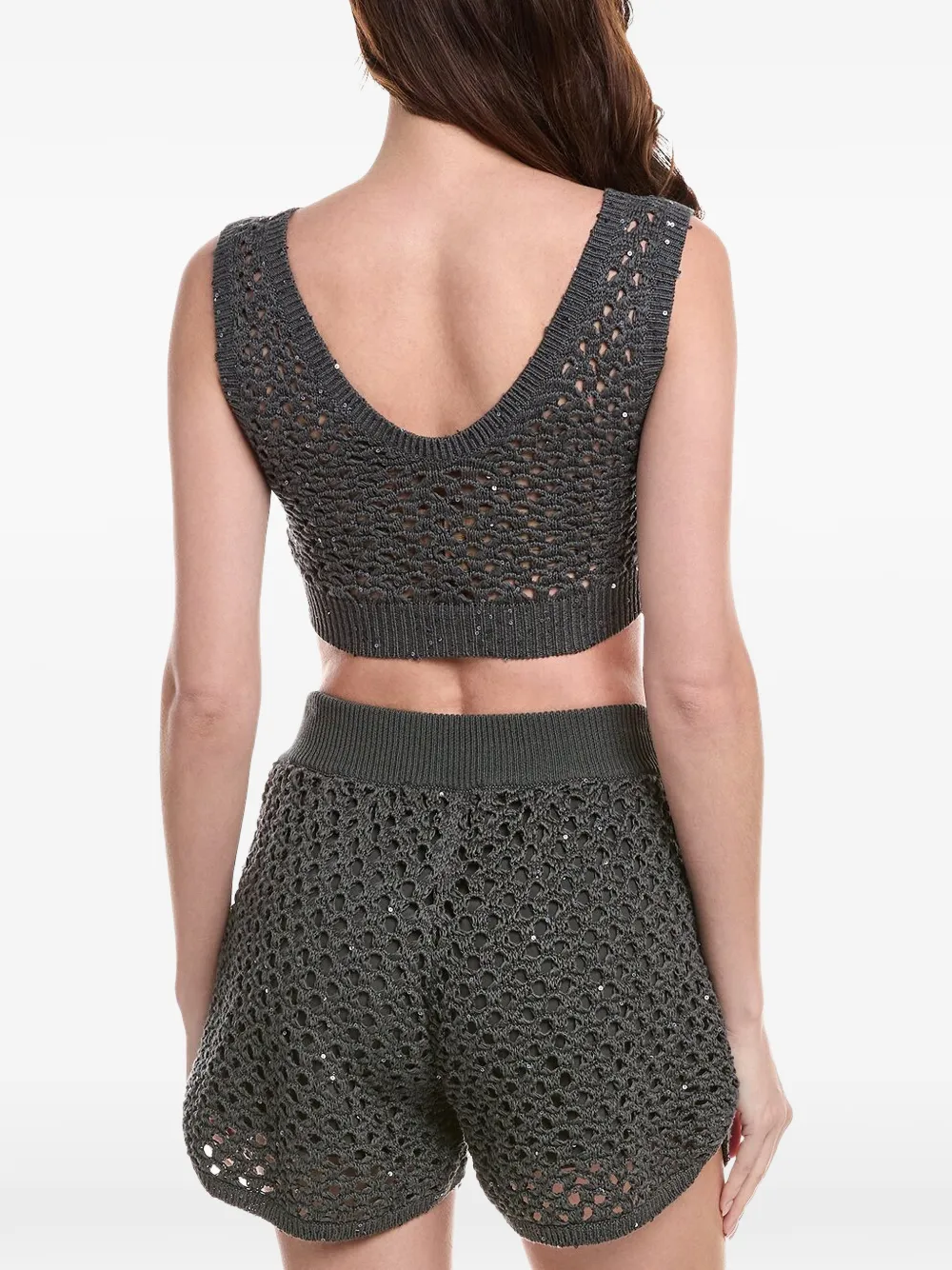 Brunello Cucinelli sequin-embellished open-knit top Grijs