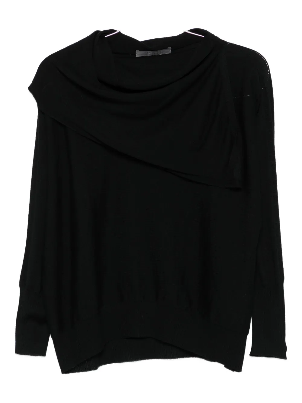 D Exterior Draped Cowl-neck Sweater In Black