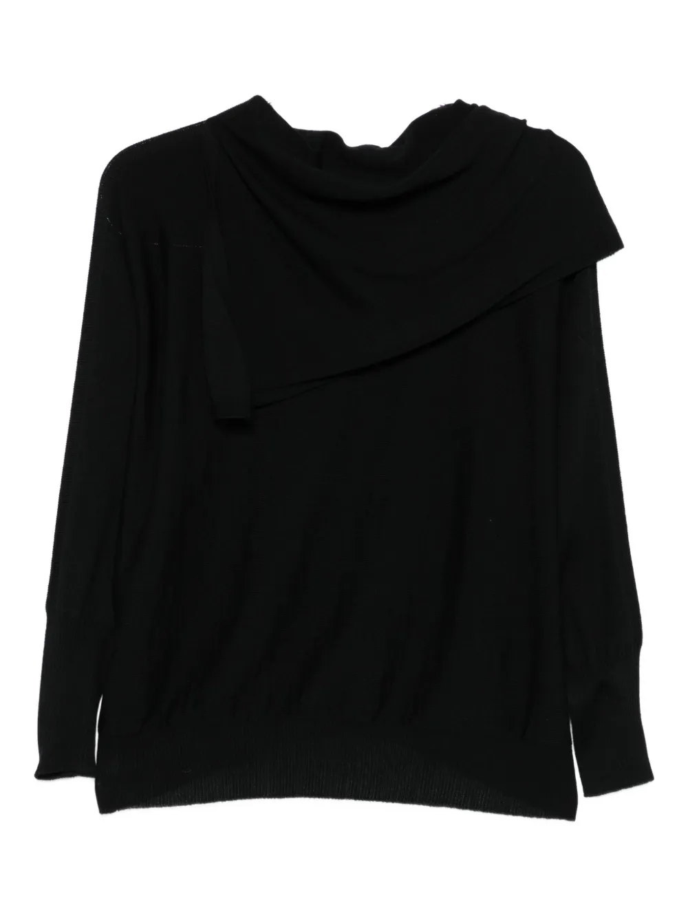 D Exterior Draped Cowl-neck Sweater In Black