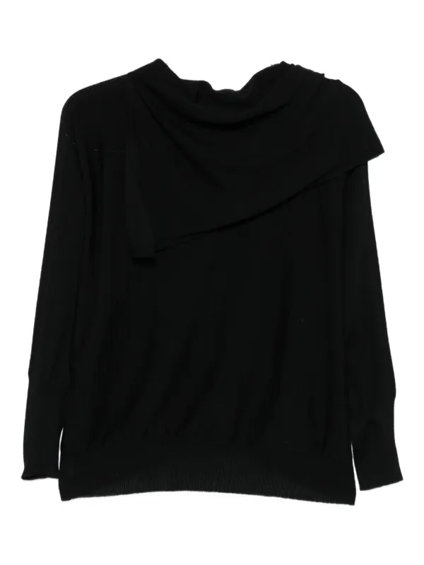 D.exterior Draped Cowl-neck Women Sweater - Black