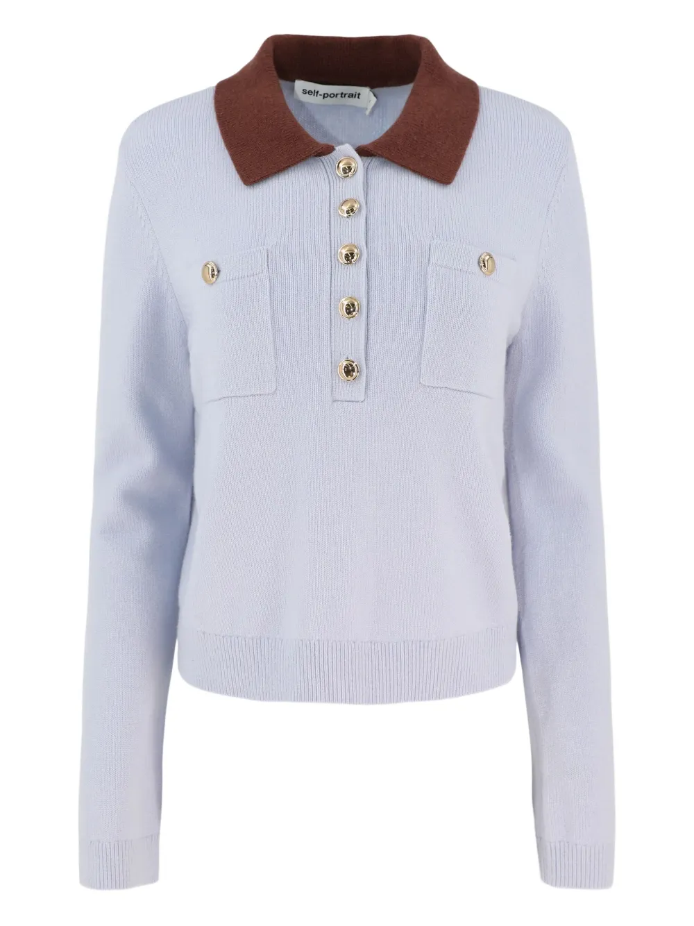 patch-pockets knitted polo top
