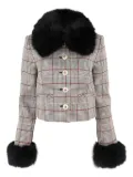 Self-Portrait check faux-fur jacket - Brown