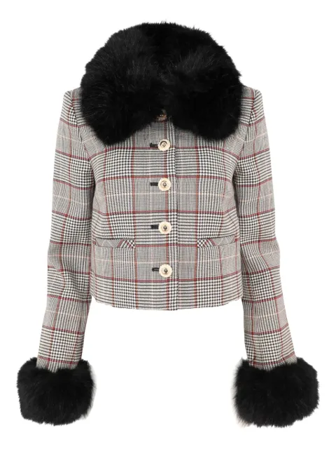 Self-Portrait check faux-fur jacket